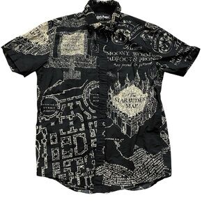 Harry Potter Marauder's Map Short-Sleeved Woven Button-Up- S